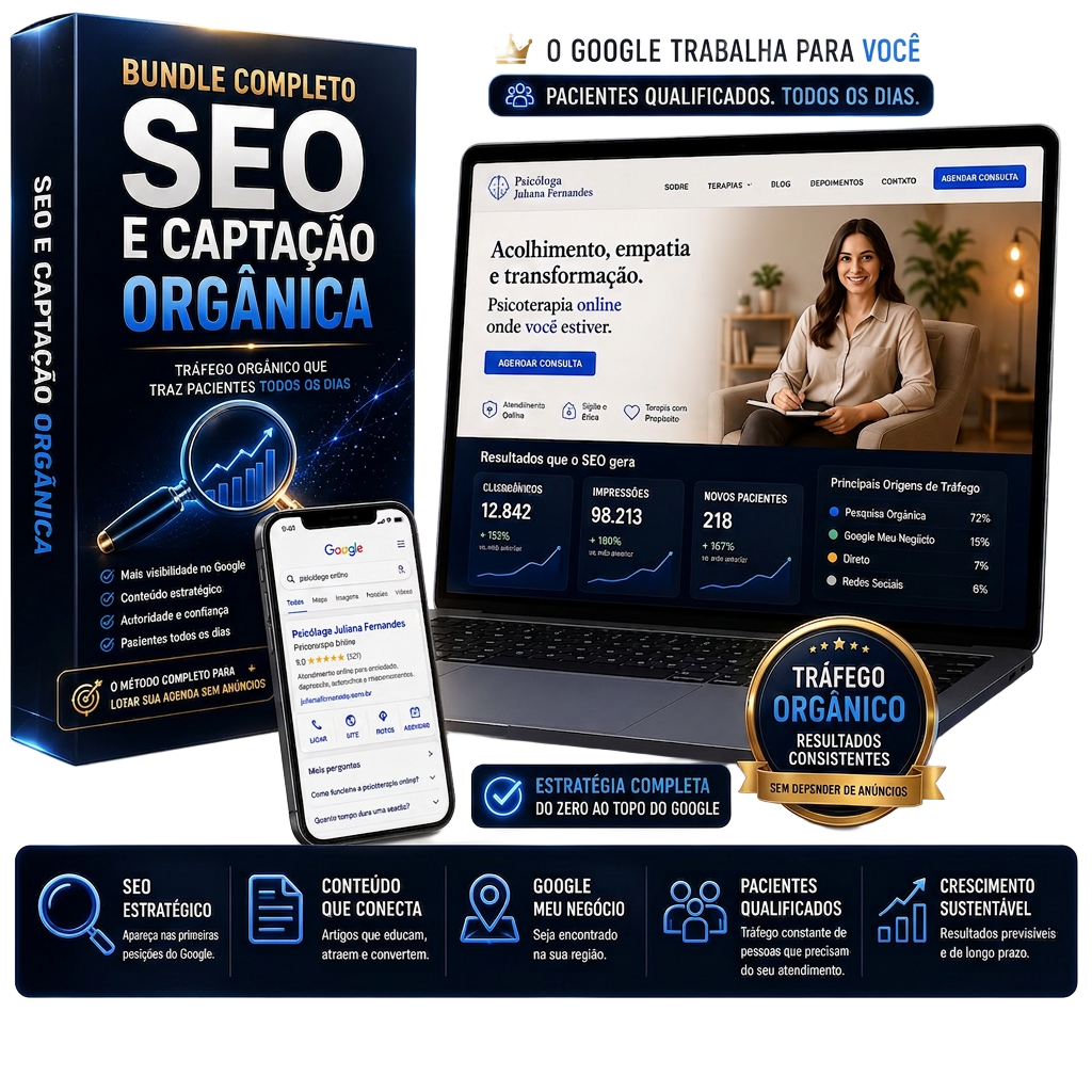Mockup do bundle de SEO e captação orgânica