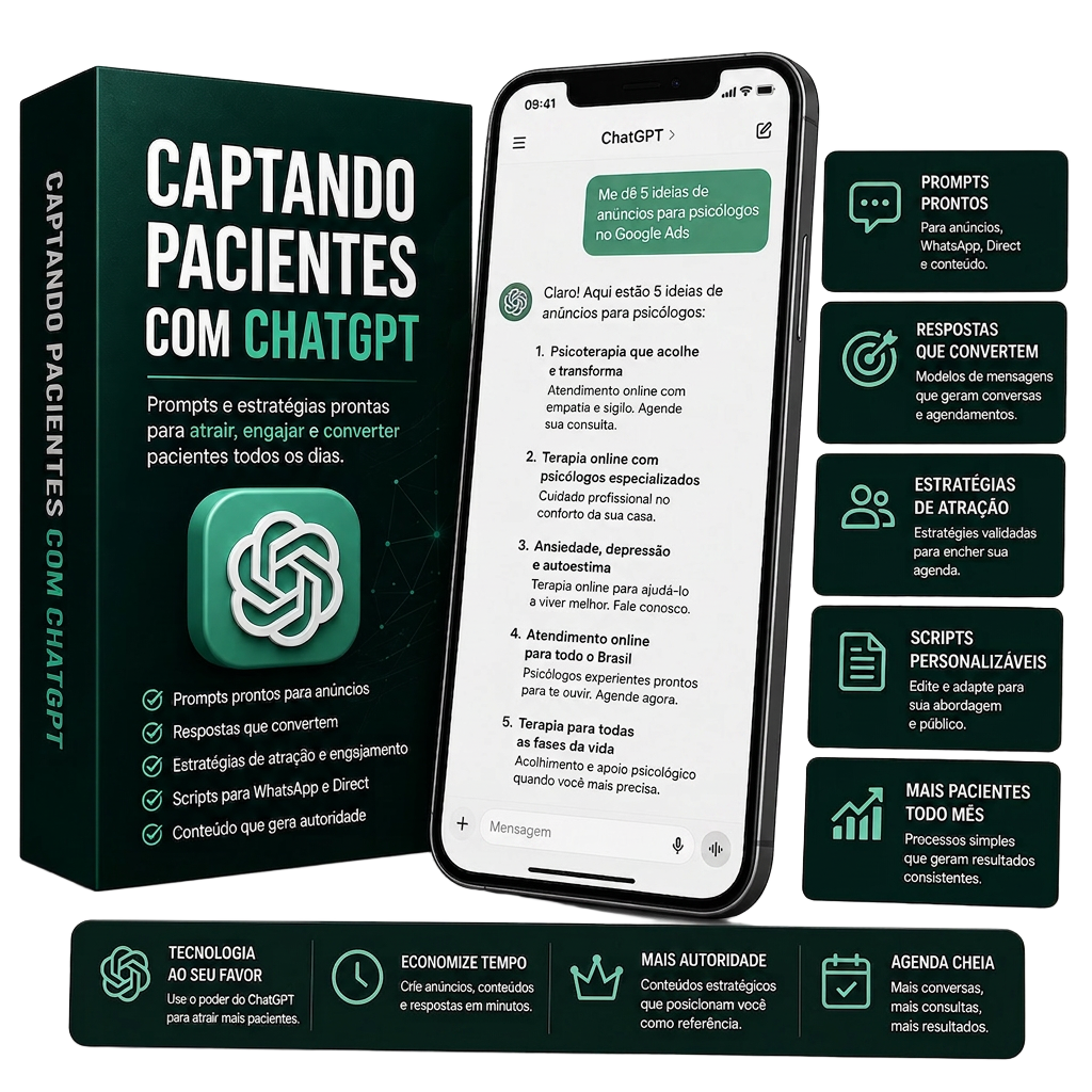 Mockup do curso Captando Pacientes com ChatGPT